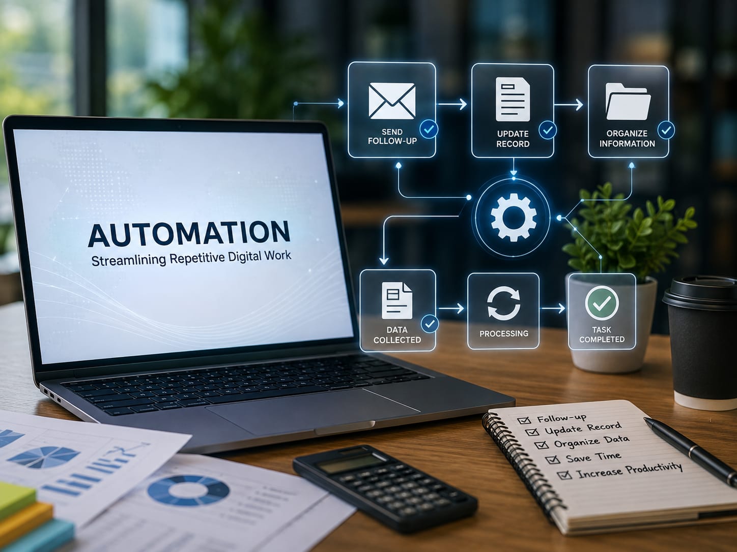 A simplified digital workflow representing automated business tasks
